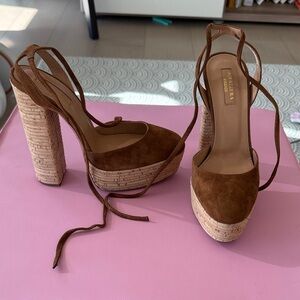 Aquazzura Brown Platform Heels with Ankle Straps